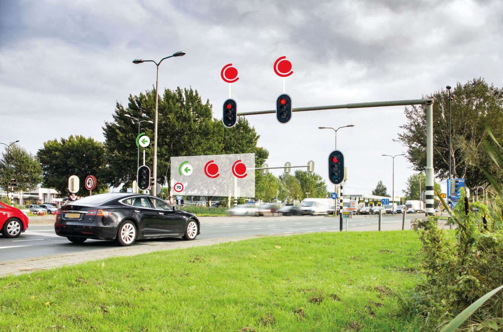 Connected traffic lights at a Talking Traffic test intersection in the Netherlands.